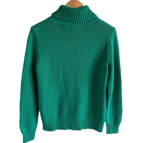 Lands End Drifter Women’s Turtleneck Sweater Cable Knit Emerald Green Med - Picture 3 of 9